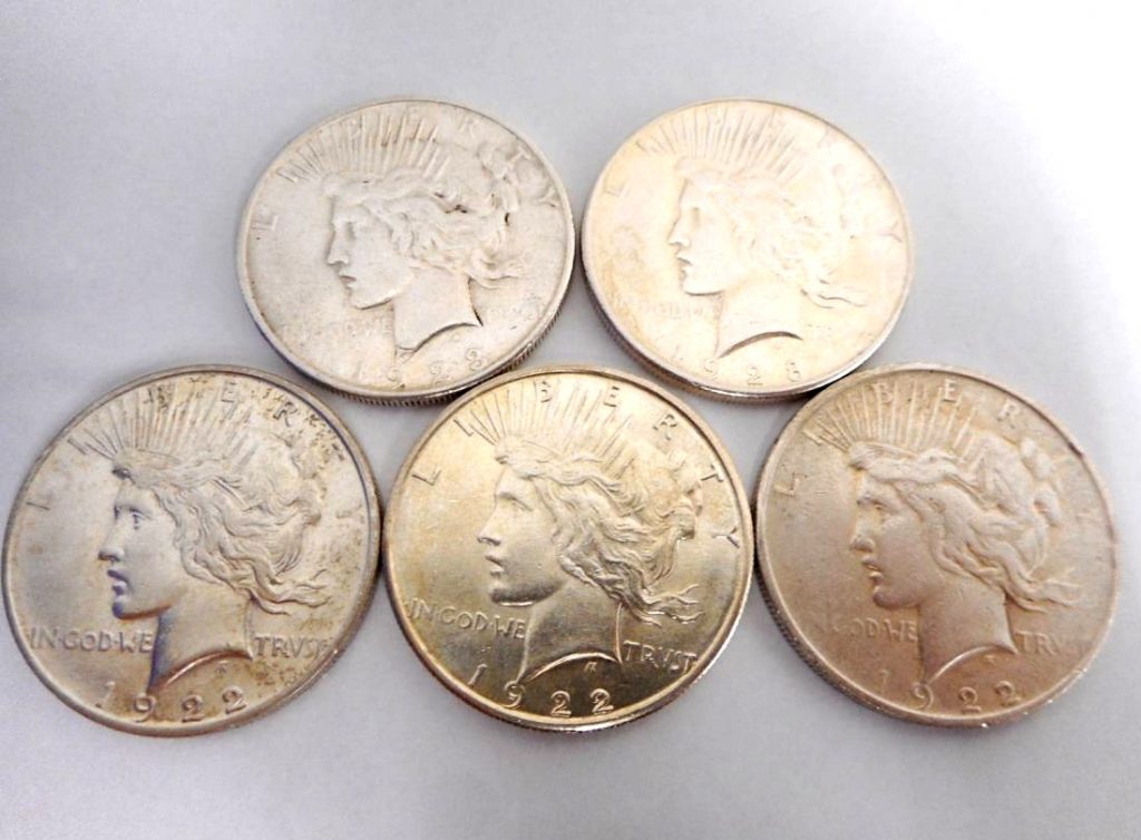 銀貨 PEACE ピースダラー★ 1ドル リバティ 1922 1923 1928 年 アメリカ コイン 硬貨 5枚 買取致しました。
