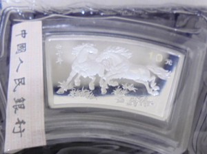 中国 銀幣 ２００２年馬年 扇型 記念 銀幣 １オンス