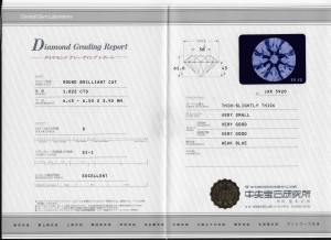 ダイヤの鑑定書です。