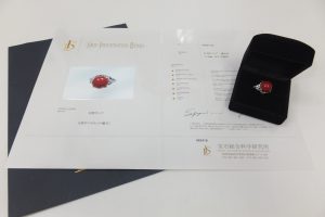 貴金属プラチナPt900ダイヤ付赤サンゴ付リングジュエリー