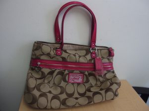 コーチ COACH シグネチャーハンドバッグ 赤×茶