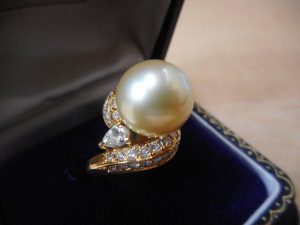 K18YG×パール真珠12㎜玉×ダイヤモンド1.00ct　