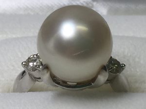 真珠付プラチナリング Pt900 南洋パール 大玉