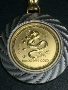 ペンダントトップ オーストラリア 干支金貨付き 1/10oz 2000年 辰 3.1g