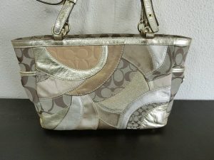 COACH・コーチF14004 サークルパッチワーク トートバッグ ゴールド×ブラウン