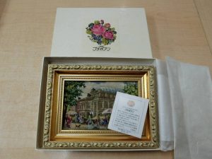 プチポアン　『久家道子』　ゴブラン刺繍　風景　額　　壁掛け横型20㎝×15㎝