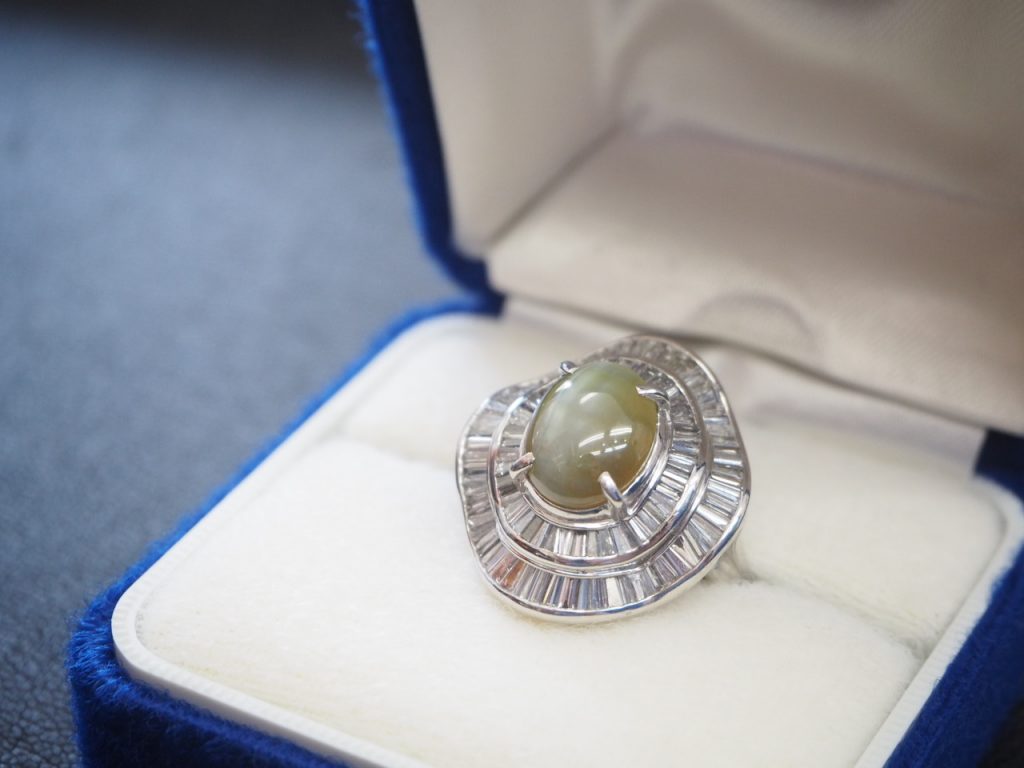 浜松市 買取 クリソベリルキャッツアイ PT900 メレダイヤ　プラチナ PT リング アクセサリー貴金属