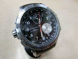 HAMILTON・ハミルトン カーキETO H776120 330FT クロノグラフ デイト ブラック ラバーベルト クォーツ メンズ腕時計