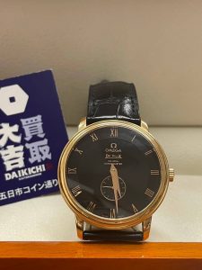 買取大吉五日市コイン通り店で買取したOMEGAデ・ヴィルの黒文字盤・レザーベルト腕時計