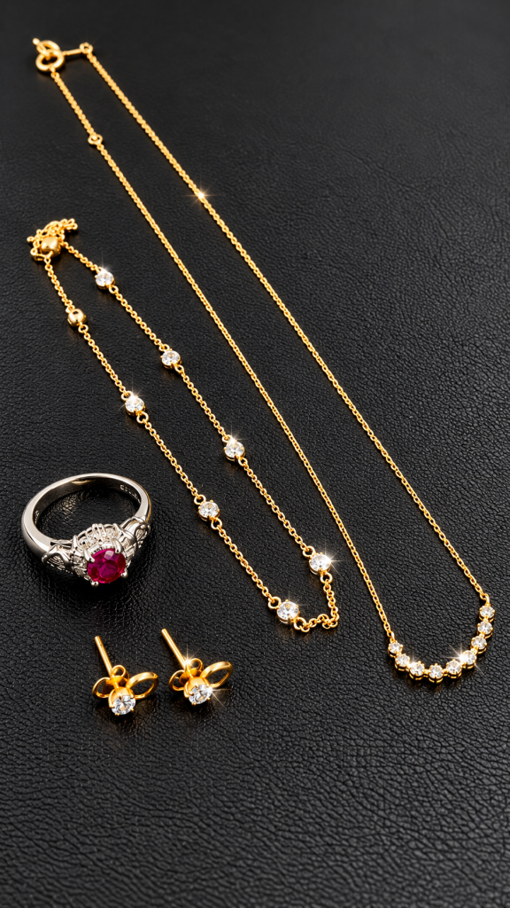 金のネックレスとピアスなど