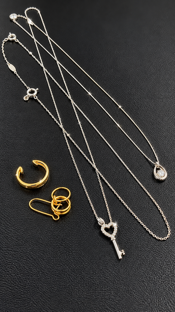 ネックレスと金のアクセサリー