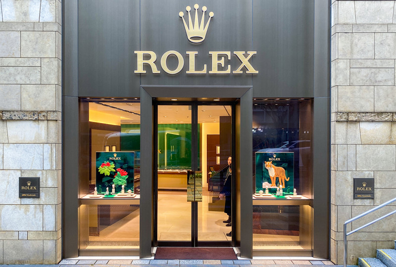 Tokyo, Japan - 23 November 2019: Rolex store sign at Ginza district in Tokyo, Japan. High quality photo