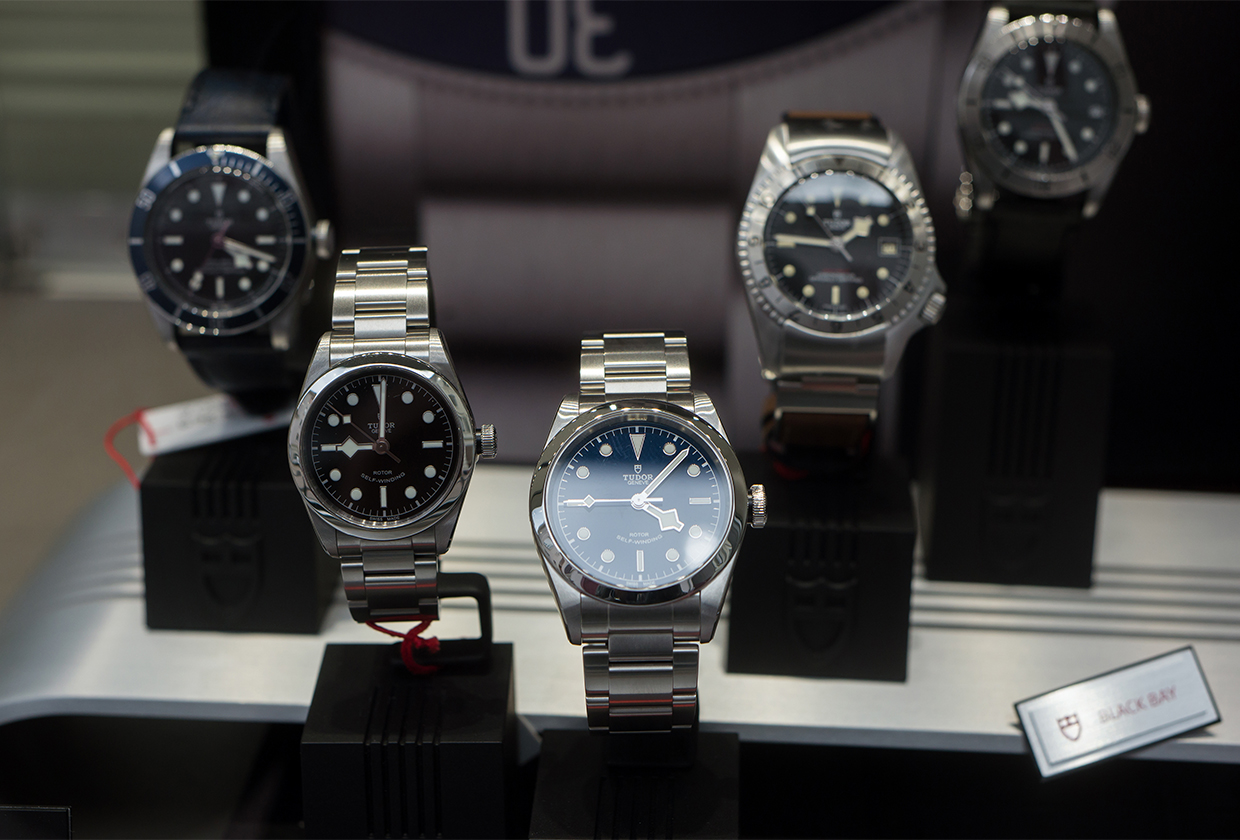 Mulhouse - France - 9 October 2020 - Closeup of Tudor watches in a jewelry store showroom